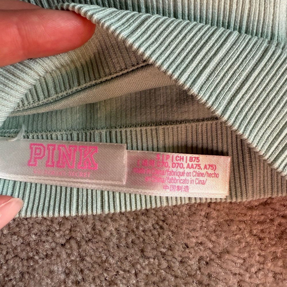 PINK Victoria's Secret Ribbed Lightly Lined Bralette in Mint - Picture 3 of 4